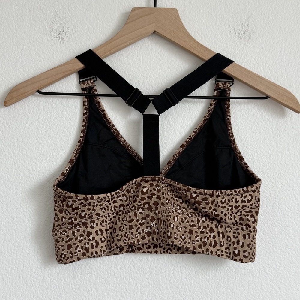 Varley Let's Go Delta Sports Bra Medium Brown Leopard Print Activewear T-Back - Picture 6 of 8